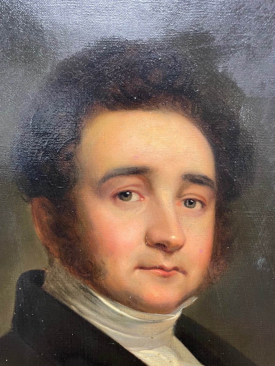 École Française du XIX- Portrait D’homme époque Début 19ème Huile Sur Toile -photo-3